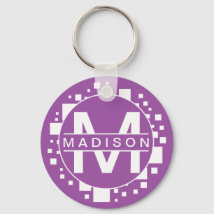 Chaveiro Monograma de Iniciais Púrpuros Brancos de Arte Cír