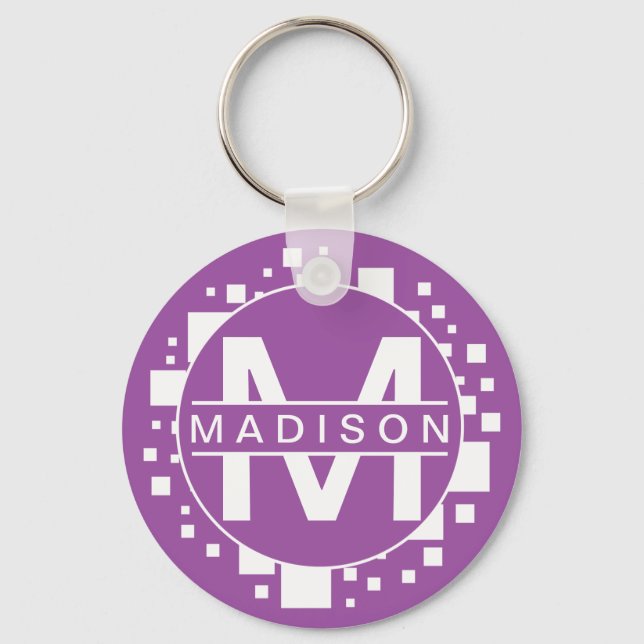 Chaveiro Monograma de Iniciais Púrpuros Brancos de Arte Cír (Frente)