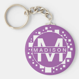 Chaveiro Monograma de Iniciais Púrpuros Brancos de Arte Cír