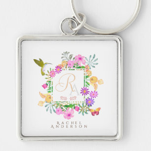 Chaveiro Monograma de Jardim Floral Branco