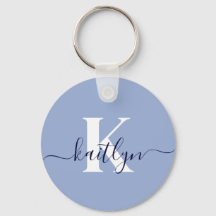 Chaveiro Monograma de Letra de Script Azul Moderno