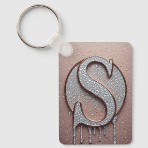 Chaveiro Monograma de Letra S em Rose Gold com Cristais