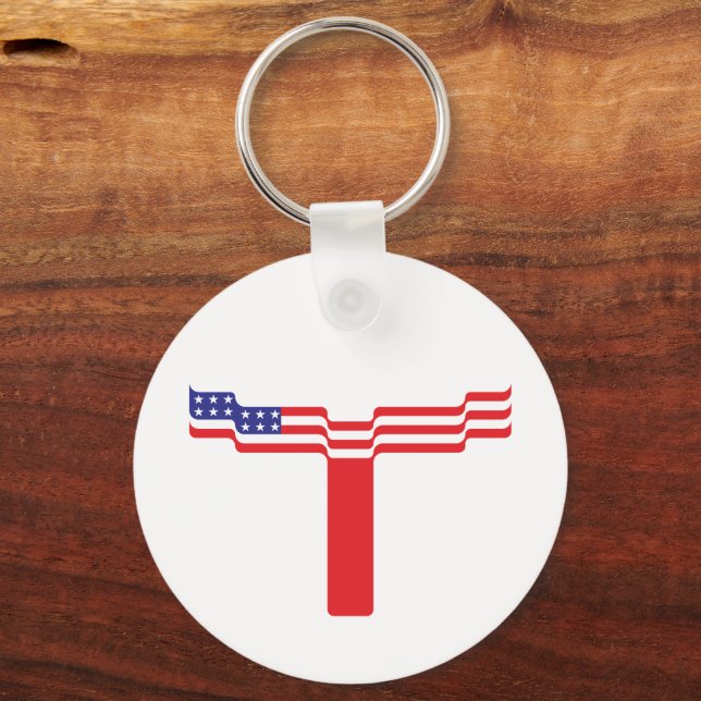 Chaveiro Monograma de Letra T Bandeira Americana (Frente)