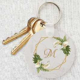 Chaveiro Monograma de Lírios Callas em Mármore Dourado Flor