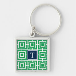 Chaveiro Monograma de Malha Quadrada Preppy - Verde e Azul