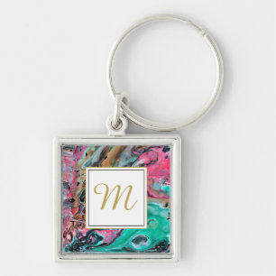 Chaveiro Monograma de mármore rosa e verde