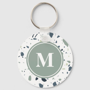 Chaveiro Monograma de Mármore Terrazzo Azul Verde Moderno