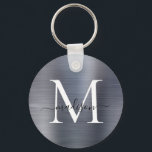 Chaveiro Monograma de Metal Cinza Prateado Escovado Feminin<br><div class="desc">Pingente de Monograma de Metal Cinza Prateado Escovado Feminino em Letra de Forma</div>