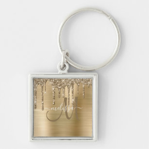 Chaveiro Monograma de metal com brilho Dourado escovado