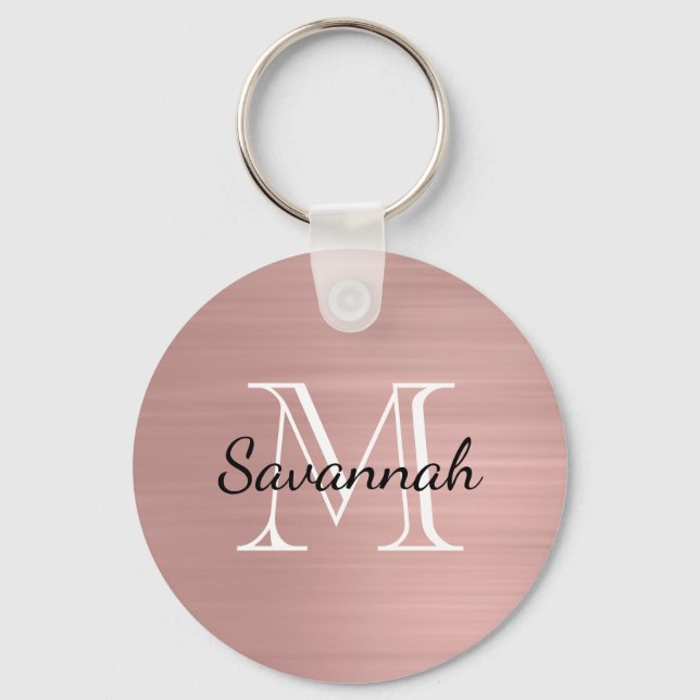 Chaveiro Monograma de metal Faux Dourado com Rosa de Glam (Frente)