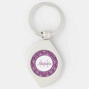 Chaveiro Monograma de na moda Purple e White Hearts com Nom