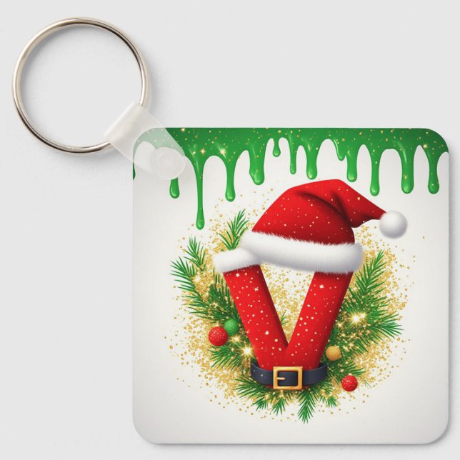 Chaveiro Monograma de Natal V Para Nomes de Férias (Frente)