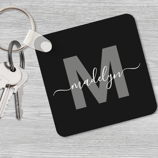 Chaveiro Monograma de Nome Branco Preto (Black White Name Monogram keychain)