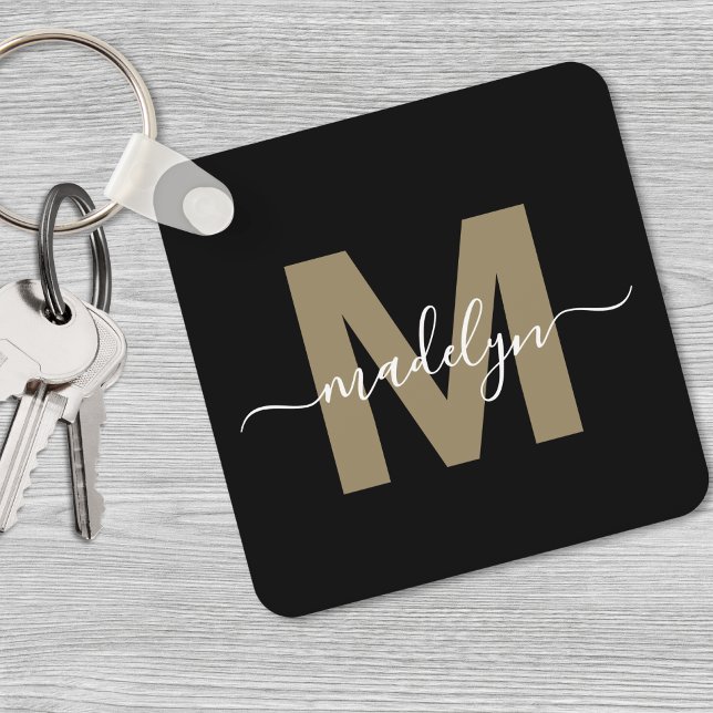 Chaveiro Monograma de Nome Elegante Dourado Preto (Black Gold Elegant Name Monogram keychain)
