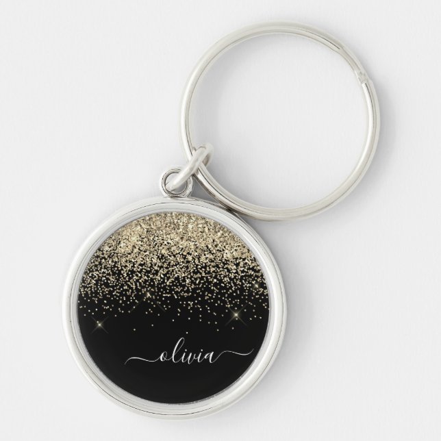 Chaveiro Monograma de Nome Glamouroso em Script com Brilho  (Frente)