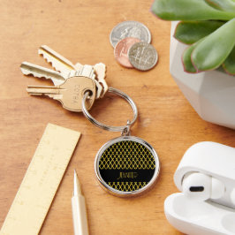 Chaveiro Monograma de ouro e quatrefoil preto