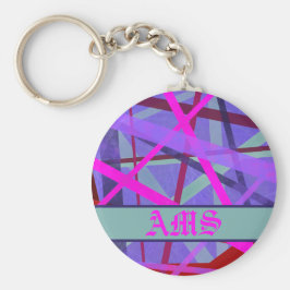 Chaveiro Monograma de Padrão de Linhas Geométricas Rosa e P