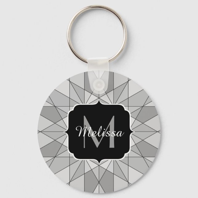 Chaveiro Monograma de padrão de triângulo mosaico preto cin (Frente)