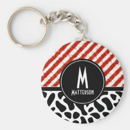 Chaveiro Monograma de Padrão Preto de Stripe Branca Vermelh