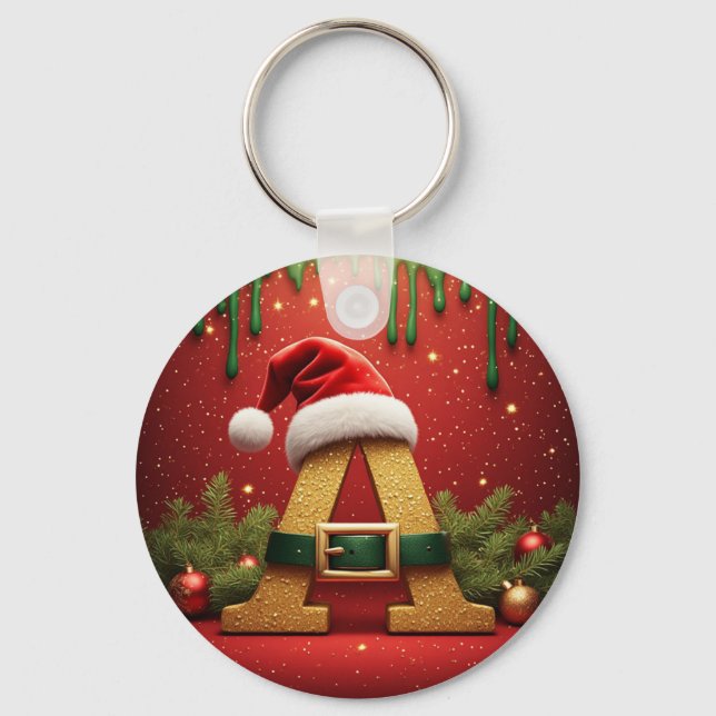 Chaveiro Monograma de Papai Noel A Para Presentes de Natal (Frente)
