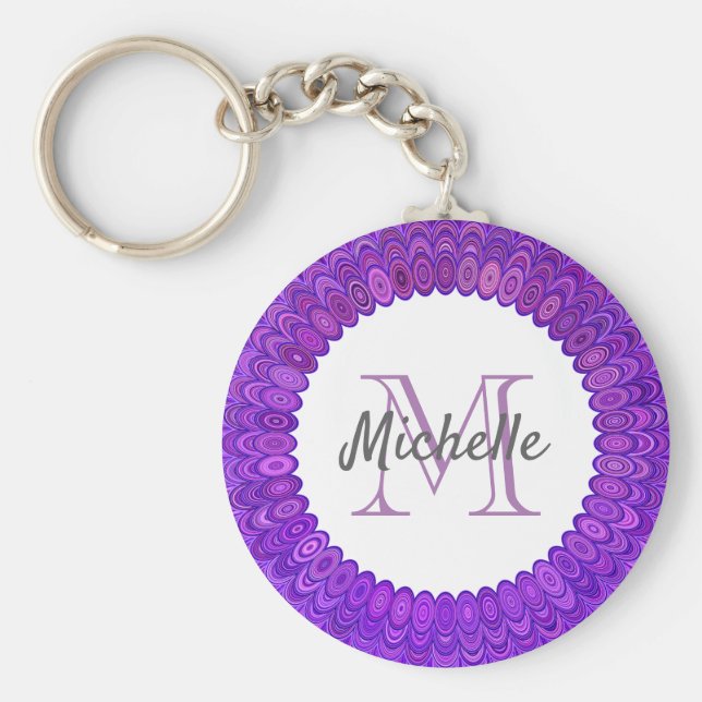 Chaveiro Monograma de Penas de Aves de Mandala Puro (Frente)