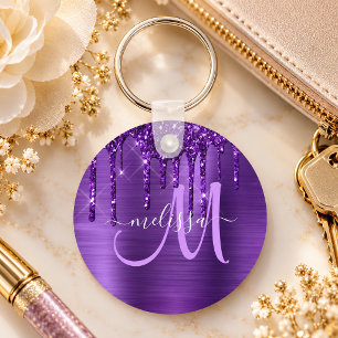 Chaveiro Monograma de Pincel com Glitter Roxo
