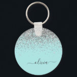 Chaveiro Monograma de Prata Leve Azul Aqua<br><div class="desc">Azul Aqua - Chaveiros com nomes de Monograma (Cadeia-Chave) de Script Glitter Glitter de Teal e Prateado. Isto faz o doce e perfeito aniversário de 16 anos,  casamento,  chá de panela,  aniversário,  chá de fraldas ou festa de solteira presente para alguém que ama luxo de luxo e estilos quíticos.</div>