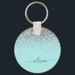 Chaveiro Monograma de Prata Leve Azul Aqua<br><div class="desc">Azul Aqua - Chaveiros com nomes de Monograma (Cadeia-Chave) de Script Glitter Glitter de Teal e Prateado. Isto faz o doce e perfeito aniversário de 16 anos,  casamento,  chá de panela,  aniversário,  chá de fraldas ou festa de solteira presente para alguém que ama luxo de luxo e estilos quíticos.</div>