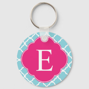 Chaveiro Monograma de Quatrefoil Cor-de-Rosa Azul