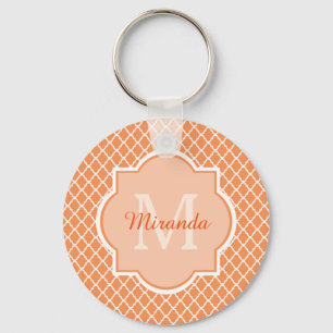 Chaveiro Monograma De Quatrefoil De na moda Laranja Com Nom