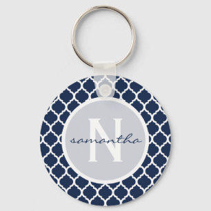 Chaveiro Monograma de Quatrefoil do marinho