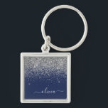 Chaveiro Monograma de Sparkle Azul Girly Marinho de Prata<br><div class="desc">Chaveiros com nomes de Monograma de Script Glitter Glitter Azul Silver e Marinho (Cadeia de Chaves). Isto faz o doce e perfeito aniversário de 16 anos,  casamento,  chá de panela,  aniversário,  chá de fraldas ou festa de solteira presente para alguém que ama luxo de luxo e estilos quíticos.</div>