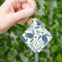 Chaveiro Monograma de Tartarugas do Mar Azul e Creme