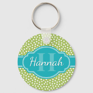 Chaveiro Monograma de Teal de Padrão Branco Verde Pontilhad