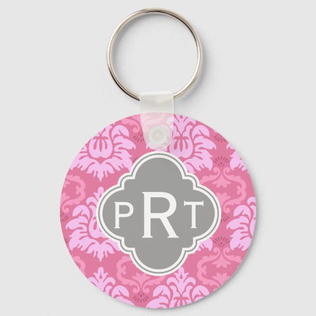 Chaveiro Monograma de Triagem de Damáscaras Rosa (Frente)