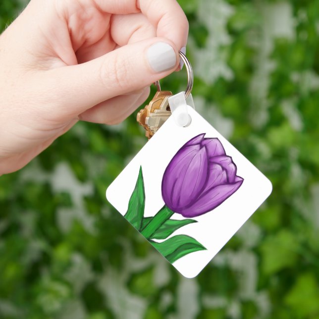 Chaveiro Monograma de Tulipa Roxa no Verso (Mão)
