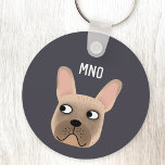 Chaveiro Monograma do Buldogue Francês<br><div class="desc">Um pequeno Fawn French Bulldog ou Frenchie. Excelente para amantes de cães. Arte original de Nic Squirrell. Altere ou remova as iniciais do monograma para personalizar.</div>