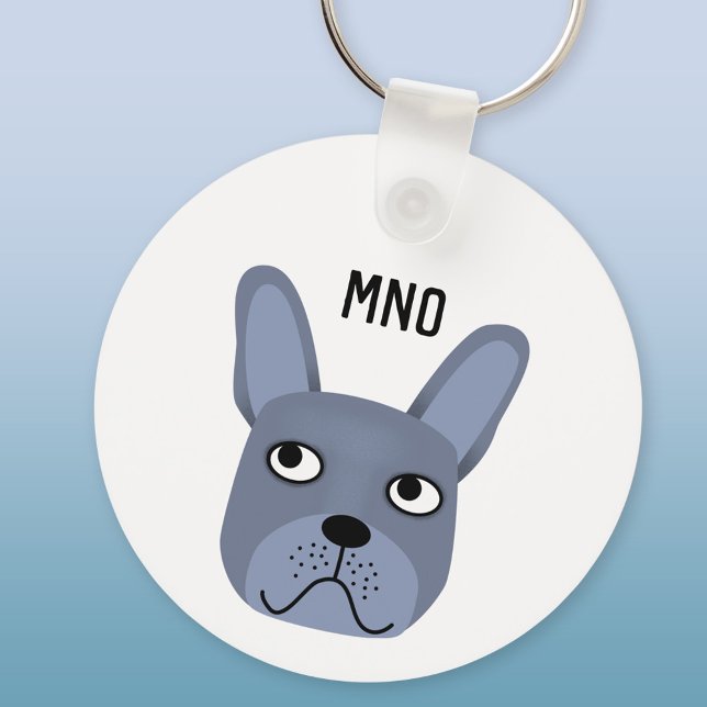 Chaveiro Monograma do Buldogue Francês (Monogram initials French Bulldog personalized aluminium keyring keychain)