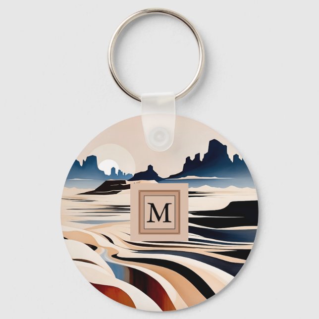 Chaveiro Monograma do deserto abstrato moderno do sudoeste (Frente)