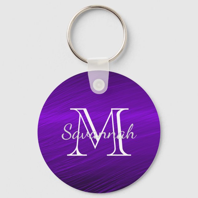 Chaveiro Monograma do Glam Purple Faux Metal (Frente)