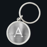 Chaveiro Monograma do Luxury Silver Faux Stainless Steel<br><div class="desc">Chaveiro de Elegante Metálico de Aço Inoxidável de Silver de Luxo. Esses Chaveiros podem ser personalizados para incluir seu nome e nome inicial. Estas correntes-chave fazem favores de excelente,  chá de panela ou festa de solteira.</div>