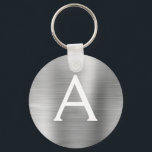 Chaveiro Monograma do Luxury Silver Faux Stainless Steel<br><div class="desc">Chaveiro de Elegante Metálico de Aço Inoxidável de Silver de Luxo. Esses Chaveiros podem ser personalizados para incluir seu nome e nome inicial. Estas correntes-chave fazem favores de excelente,  chá de panela ou festa de solteira.</div>