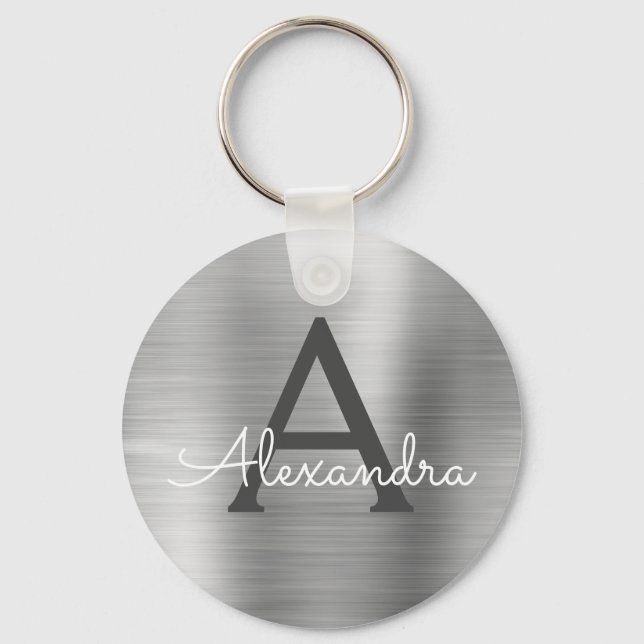 Chaveiro Monograma do Luxury Silver Faux Stainless Steel (Frente)