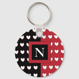 Chaveiro Monograma do na moda Black Red Hearts