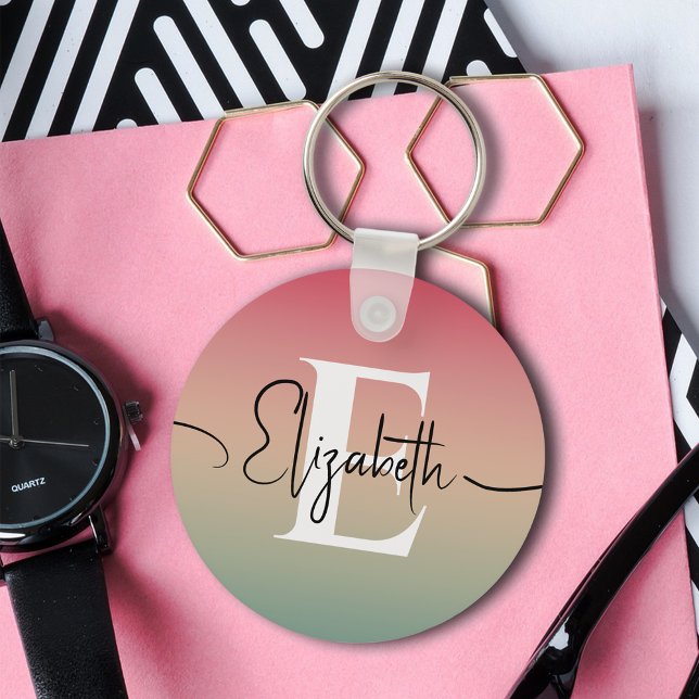 Chaveiro Monograma do Nome do Script de Gradação Amarelo e  (Criador carregado)