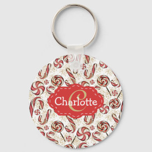 Chaveiro Monograma do Padrão de Canas Retro Festivas