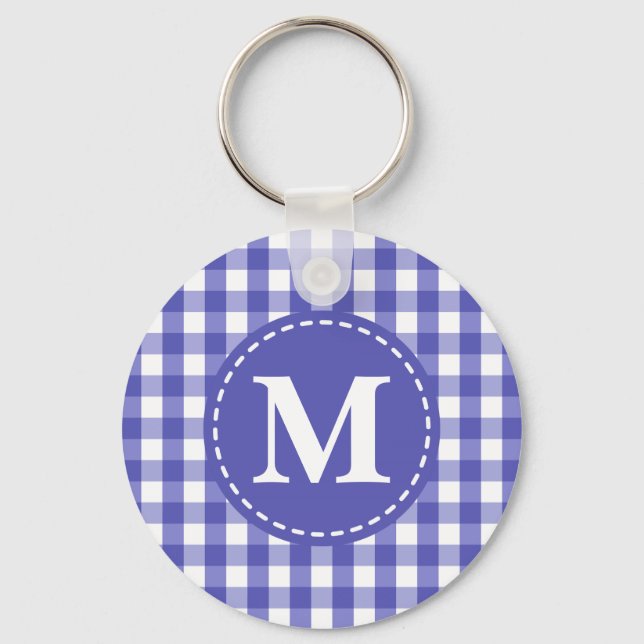 Chaveiro Monograma do Padrão de Verificação de Gingham Bran (Frente)
