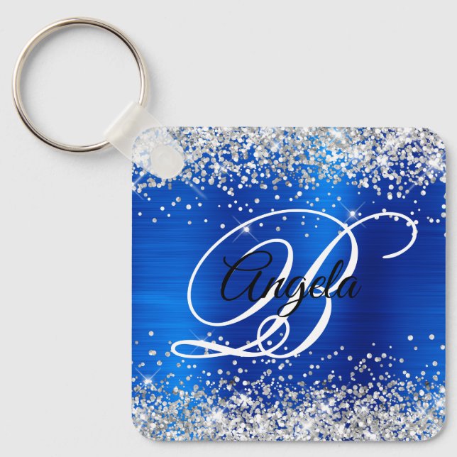 Chaveiro Monograma do Rico Real Azul da Folha Silver Glitte (Frente)