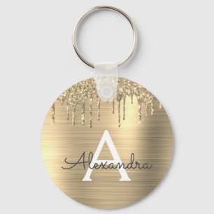 Chaveiro Monograma Dourado com brilho brilhante de aço ino