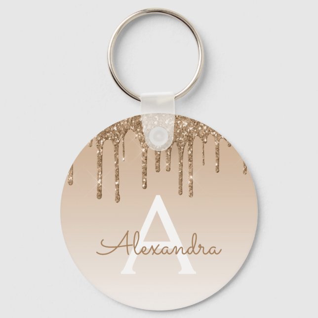 Chaveiro Monograma Dourado de brilho e brilho (Frente)